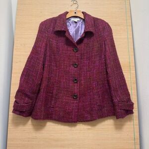 Coldwater Creek Magenta Purple Tweed Button Front Blazer Jacket Womens Size 8